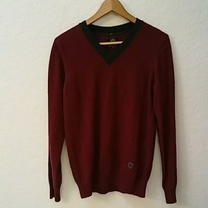 Jules France Burgundy Wool Blend V Neck Sweater